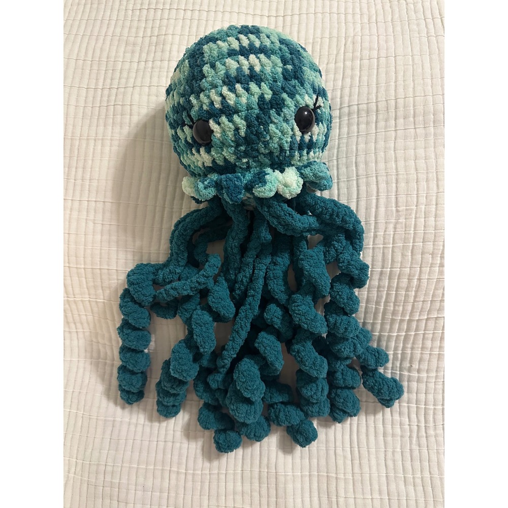 Handmade Crochet Jellyfish Plush Teal Mint Green Amigurumi Stuffed Animal Toy
